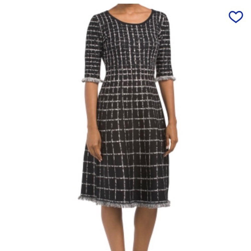 Taylor Elbow sleeve windowpane sweater dress